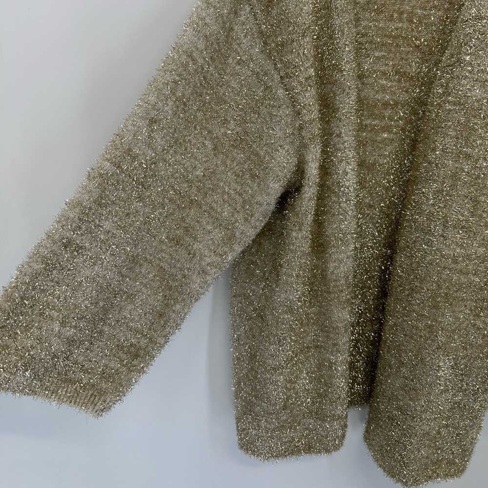 H&M Fuzzy Sparkly Glittery Textured Wide Sleeve Slouchy Cardigan In Beige Gold - Picture 5 of 8
